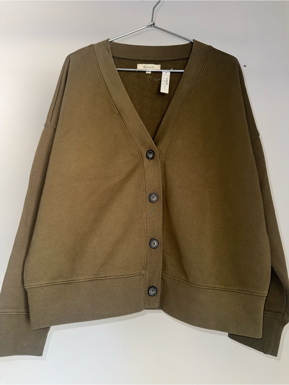 Madewell Olive Green Button-Front V-Neck Cardigan